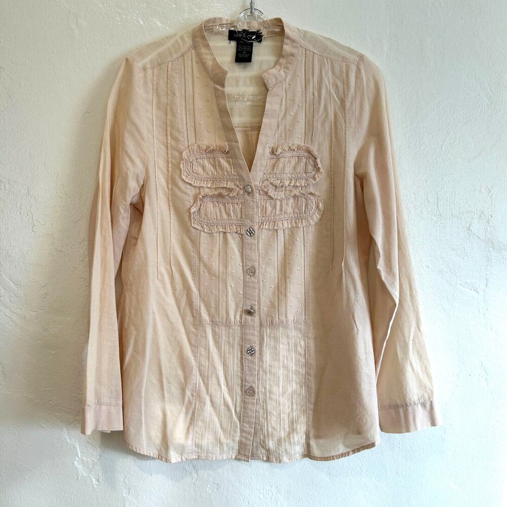 Light Cotton Embroidered Pleated Shirt Pale Beige by Sam & Max